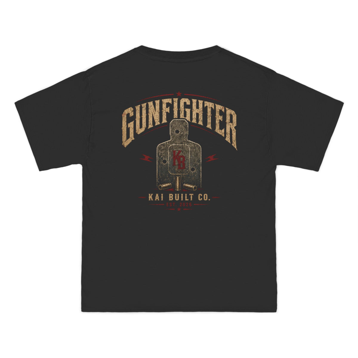 Back of the Gunfighter black shooting t-shirt by Kai Built Co