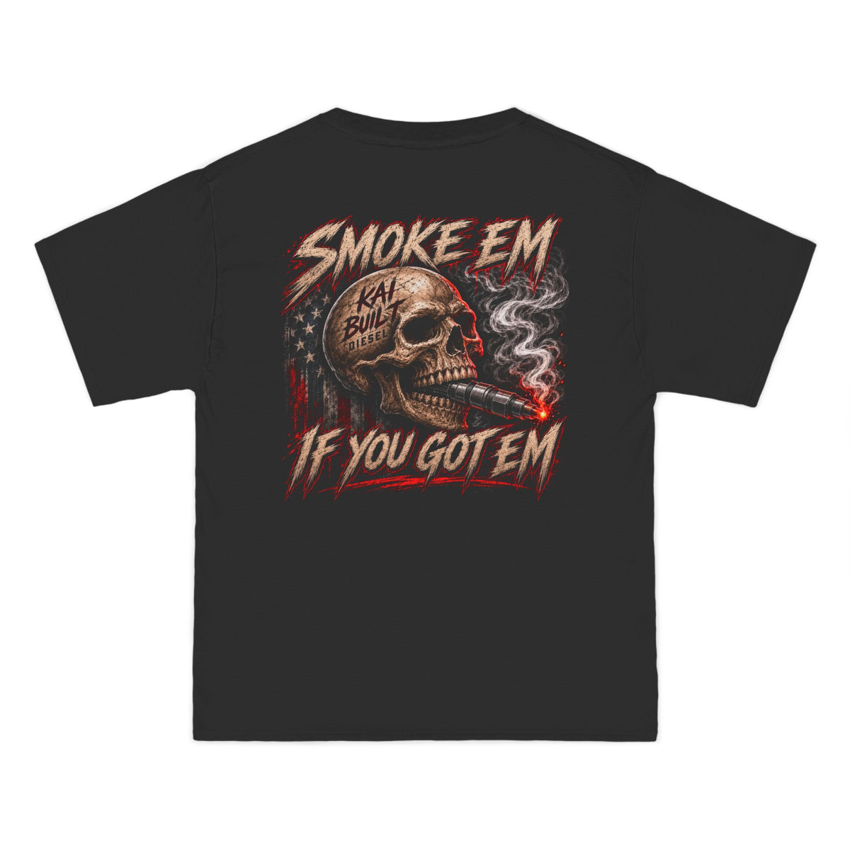 Back of Smoke 'Em If You Got 'Em black diesel truck t-shirt by Kai Built Co